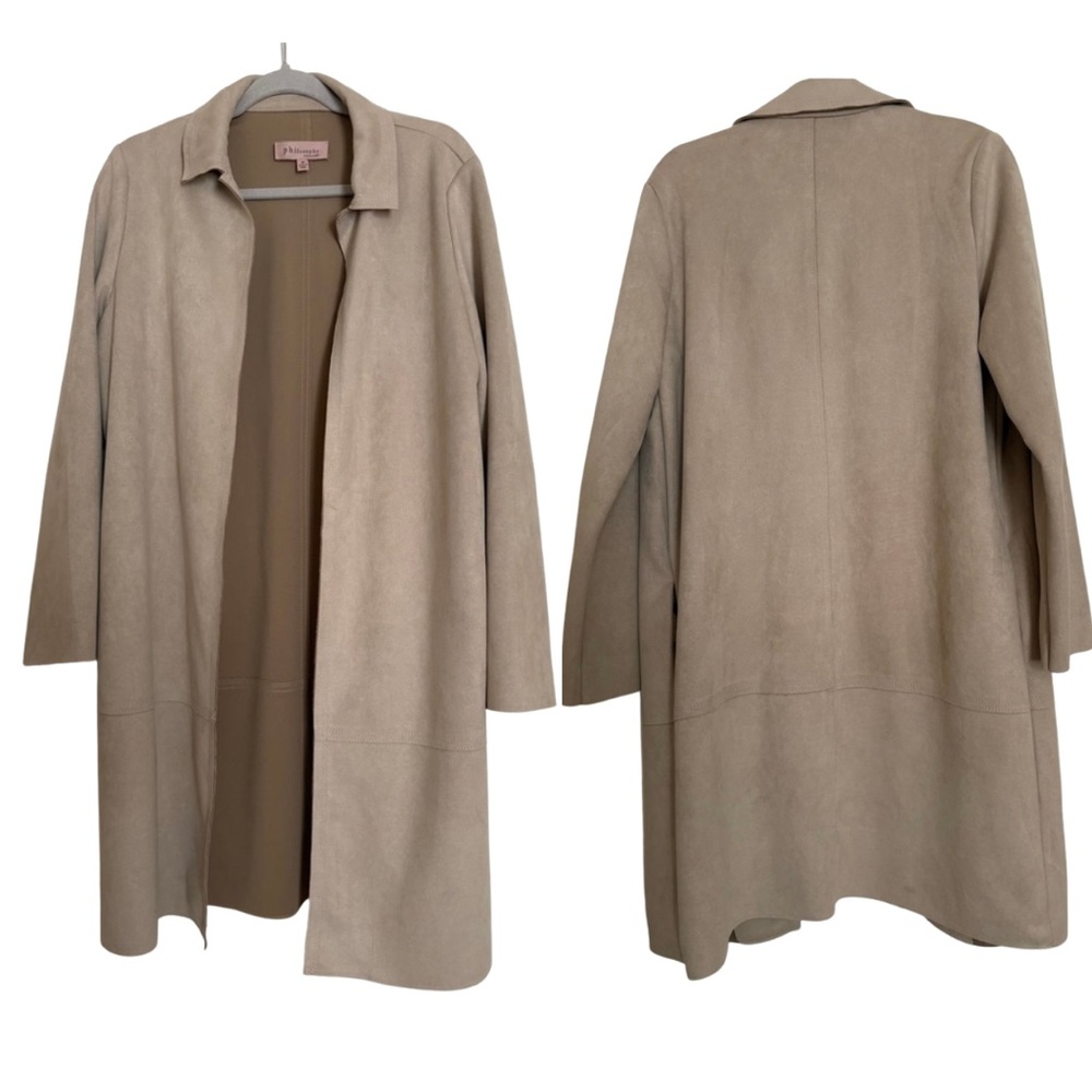 Philosophy Trench Coat Medium Long Faux Suede Duster Jacket Light Academia